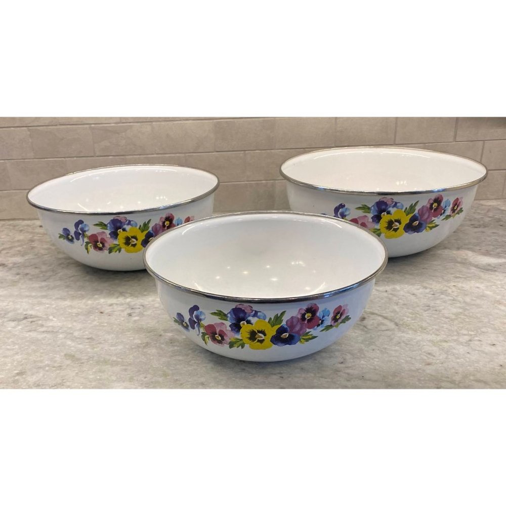 GMI Floral Enamel/Metal Mixing Bowls-Set of 3